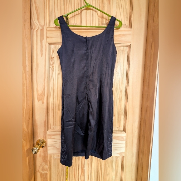 90s Navy Blue Floral Satin Dress, Vintage, Whimsigoth, Formal, sz 7/8